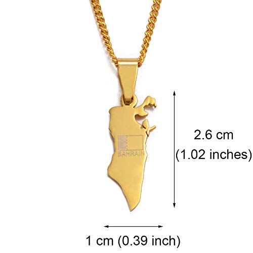DGSDFGAH Collar para Mujer,Tamaño Pequeño Mapa del Reino De Bahrein con Bandera Colgante De Color Dorado Collares De Cadena Fina para Mujeres Regalos De Joyería, 45 Cm