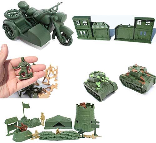 DHIMOG Militar Soldiers Playset, 176 Pcs Military Toys Soldier Set Incluyendo Figuras de Soldados Juguete, Sacos Arena, Tanques, Casa, Helicópteros, Juguetes Ejército para Niños y Adultos