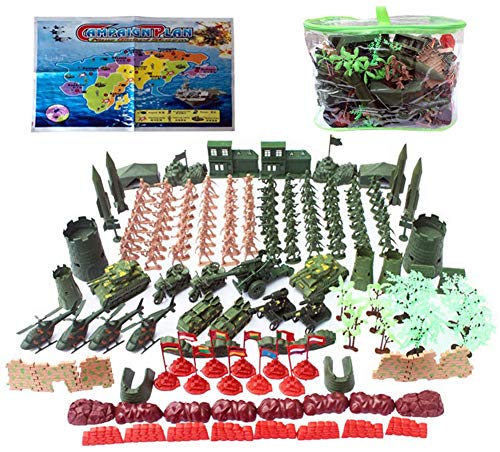 DHIMOG Militar Soldiers Playset, 176 Pcs Military Toys Soldier Set Incluyendo Figuras de Soldados Juguete, Sacos Arena, Tanques, Casa, Helicópteros, Juguetes Ejército para Niños y Adultos