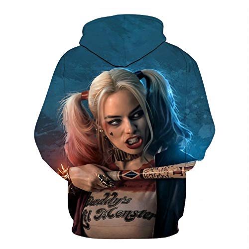 DHJI Sudadera con Capucha de Moda de Dibujos Animados Unisex Harley Quinn Sudadera con Capucha de impresión en Color 3D Sudadera con Capucha Sudadera con Capucha Casual