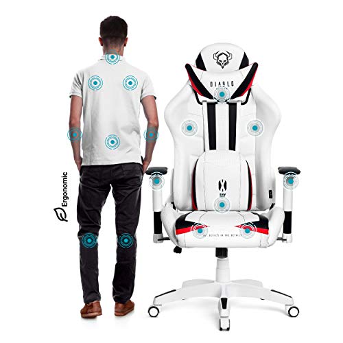 Diablo X-Ray Gaming Silla de Oficina Silla Gamer Apoyabrazos 4D Diseño Ergonomico HQ Cuero Sintético Perforación Función de Inclinación Soporta hasta 150 kg Blanco-Negro Normal (L)