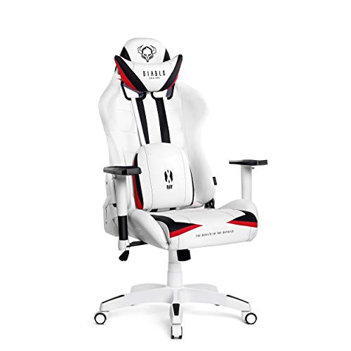 Diablo X-Ray Gaming Silla de Oficina Silla Gamer Apoyabrazos 4D Diseño Ergonomico HQ Cuero Sintético Perforación Función de Inclinación Soporta hasta 150 kg Blanco-Negro Normal (L)