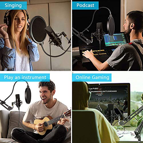 Diealles Shine Micrófono USB Condensador, Microfono Streaming 192KHz/24Bit con Filtro Antipop para Facebook TIK Tok Skype Youtube, Ordenador Portátil, Tableta, Móvil, Mac, Compatible con ps4, Negro