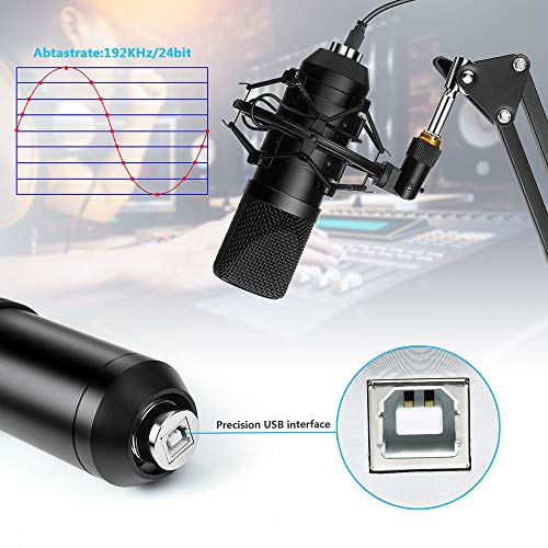 Diealles Shine Micrófono USB Condensador, Microfono Streaming 192KHz/24Bit con Filtro Antipop para Facebook TIK Tok Skype Youtube, Ordenador Portátil, Tableta, Móvil, Mac, Compatible con ps4, Negro