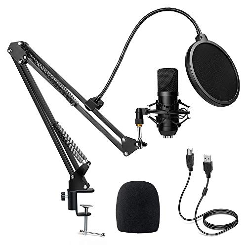 Diealles Shine Micrófono USB Condensador, Microfono Streaming 192KHz/24Bit con Filtro Antipop para Facebook TIK Tok Skype Youtube, Ordenador Portátil, Tableta, Móvil, Mac, Compatible con ps4, Negro