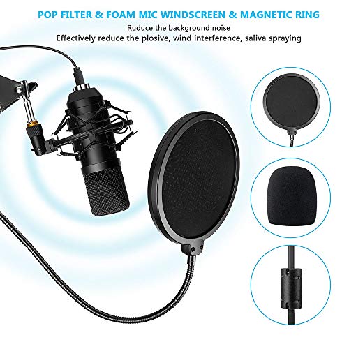 Diealles Shine Micrófono USB Condensador, Microfono Streaming 192KHz/24Bit con Filtro Antipop para Facebook TIK Tok Skype Youtube, Ordenador Portátil, Tableta, Móvil, Mac, Compatible con ps4, Negro