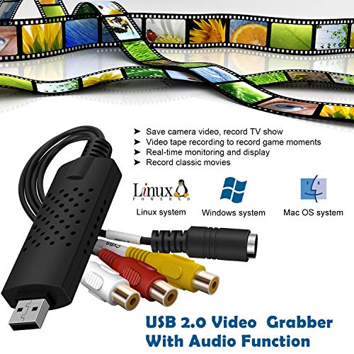 DIGITNOW Adaptador Dispositivos de Tarjeta de Captura de Vídeo USB 2.0 Grabber de audio VHS VCR TV a DVD Convertidor para Windows PC