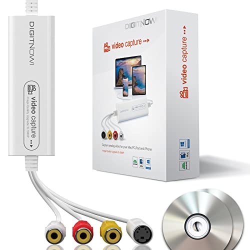DIGITNOW! Tarjeta de Captura de Video USB 2.0, VHS VCR TV to DVD Converter, Compatible con Mac OS X PC Windows 7 8 10