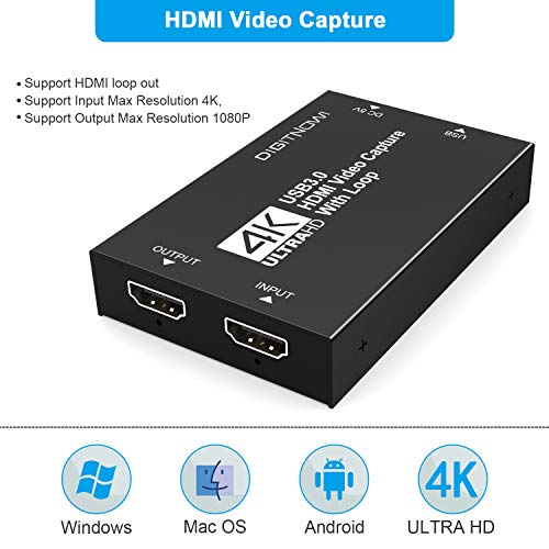 DIGITNOW!Tarjeta de Captura,Captura a 1080p60, 4k Capturadora de Vídeo HDMI USB 3.0 Dispositivo,Full HD 1080P para PS5, PS4, Xbox Series X/S, Xbox One, Nintendo Switch
