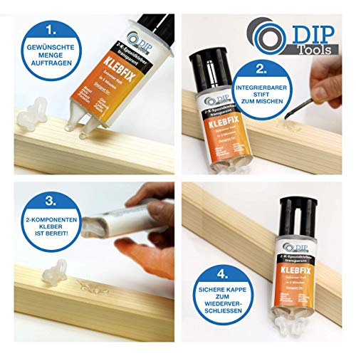 DIP-Tools - Adhesivo epoxi de dos componentes, pegamento universal, libre de BPA (1x25ml)