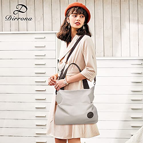 DIRRONA Mujer Lona Bolso de Mano Bolso Bandolera de Lona Colegio Viaje Gran Capacidad Bolsa de Vagabundo Bolsa de Playa Mujer Bolsa de Mensajero Blanco