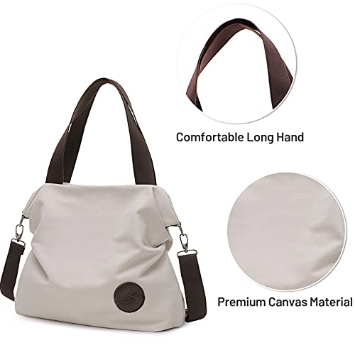 DIRRONA Mujer Lona Bolso de Mano Bolso Bandolera de Lona Colegio Viaje Gran Capacidad Bolsa de Vagabundo Bolsa de Playa Mujer Bolsa de Mensajero Blanco