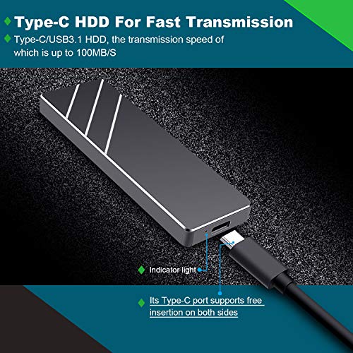Disco Duro 1 TB Externo, Disco Duro Externo USB3.1 Type C Portable HDD para PC, Xbox One, Desktop, Laptop（1TB,Plata