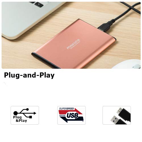 Disco duro externo 500GB - 2.5" USB 3.0 Ultrafino Diseño Metálico HDD Portátil para Mac, PC, Laptop, Ordenador, Xbox one, PS4, Smart TV, Chromebook - Rose Pink