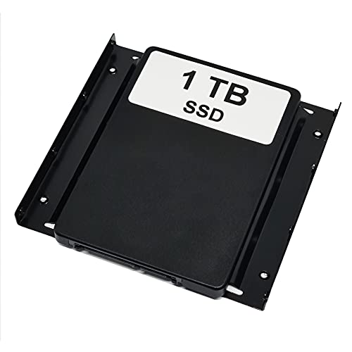 Disco duro SSD de 1 TB con marco de montaje (2,5" a 3,5") compatible con placa base Asus P5K-E, incluye tornillos y cable SATA.
