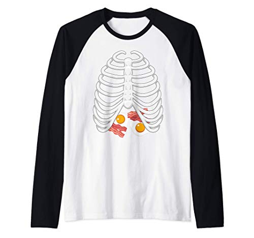 Disfraz de Halloween de la caja de costillas de tocino Camiseta Manga Raglan