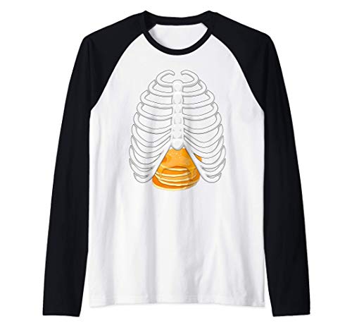 Disfraz de Halloween de la jaula de costillas de panqueques Camiseta Manga Raglan