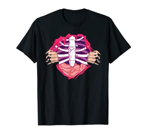 Disfraz falsa rasgado – esqueleto Halloween Rib Cage Camiseta