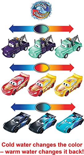 Disney Cars coches que cambian de color pack de 3 escala 1:55, coches de juguete (Mattel GPB03)