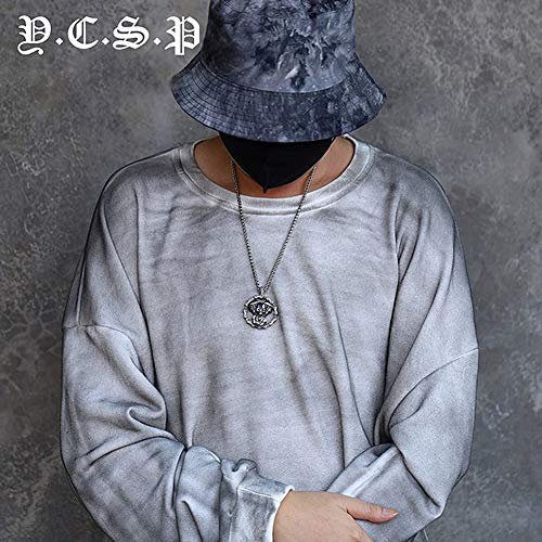 Dixinla Retro Biker Colgante Joyas Skull Engine King Chain, Punk Steam Mecánico de Acero Inoxidable Hip Hop Rock Collar de Regalo, con 3 Mm Cadena de Flores de Trigo Azul,Double Skeleton