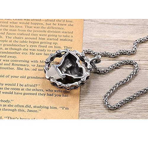 Dixinla Retro Biker Colgante Joyas Skull Engine King Chain, Punk Steam Mecánico de Acero Inoxidable Hip Hop Rock Collar de Regalo, con 3 Mm Cadena de Flores de Trigo Azul,Double Skeleton