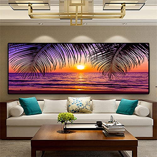 DIY 5D Diamante Pintura por Número Kit, Playa al atardecer 80x160cm/32x64in Bricolaje Diamond Painting kit Completo Rhinestone Bordado de Punto de Cruz Artes Manualidades Lienzo Pared Decoración