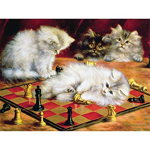DIY Diamond Painting Kit Completo,Cuadros Diamantes 5D,pintura diamante,Punto de Cruz Diamantes,Rhinestone lienzo Arte para sala de estar Decoración de pared Ajedrez de gatos (50x70cm,20 * 28inch)