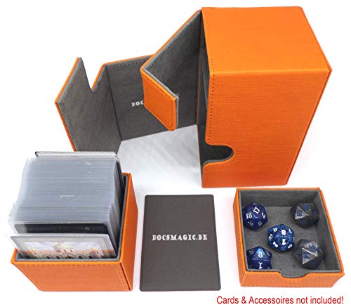 docsmagic.de Premium Magnetic Tray Box (100) Orange + Deck Divider - MTG - PKM - YGO - Caja