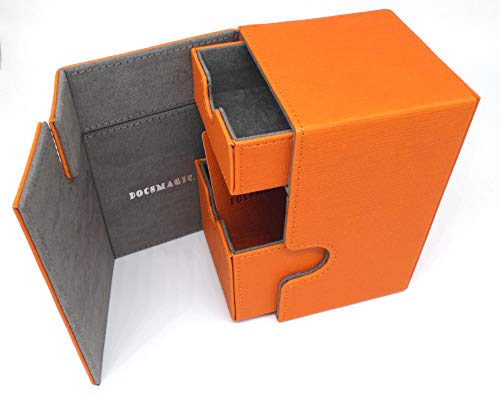 docsmagic.de Premium Magnetic Tray Box (100) Orange + Deck Divider - MTG - PKM - YGO - Caja