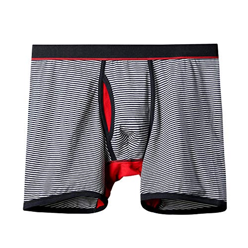 DODOMIAN Pantalones cortos de boxeador de pierna larga para hombre sin paseo hasta troncos de algodón ropa interior deportiva, Boxers a rayas - 2 (4 unidades), L