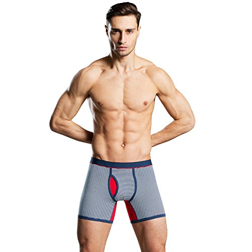 DODOMIAN Pantalones cortos de boxeador de pierna larga para hombre sin paseo hasta troncos de algodón ropa interior deportiva, Boxers a rayas - 2 (4 unidades), L