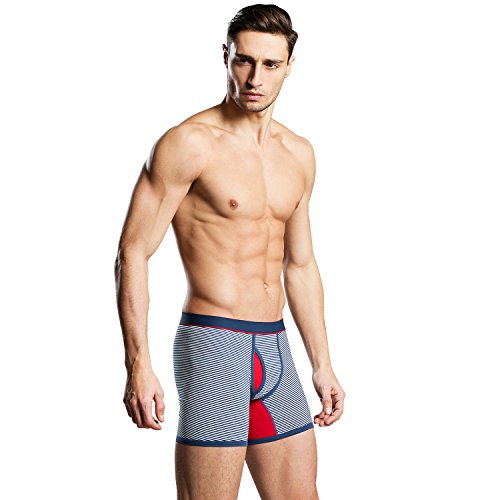 DODOMIAN Pantalones cortos de boxeador de pierna larga para hombre sin paseo hasta troncos de algodón ropa interior deportiva, Boxers a rayas - 2 (4 unidades), L