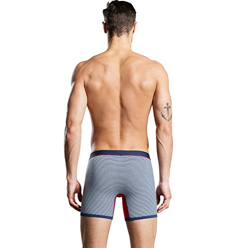 DODOMIAN Pantalones cortos de boxeador de pierna larga para hombre sin paseo hasta troncos de algodón ropa interior deportiva, Boxers a rayas - 2 (4 unidades), L