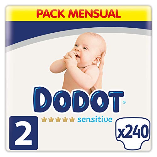 Dodot Pañales Bebé Sensitive Talla 2 (4-8 kg), 240 Pañales, Óptima Protección de la Piel de Dodot, Pack Mensual