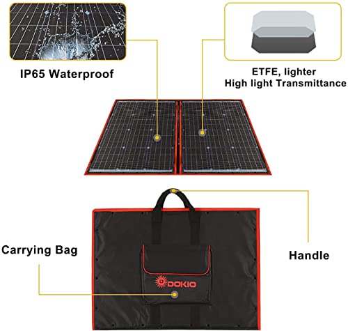 Dokio - Kit de panel solar plegable, ligero, monocristalino con control solar, 2 salidas USB, 100 W, 12V, para caravana o barco (portátil)