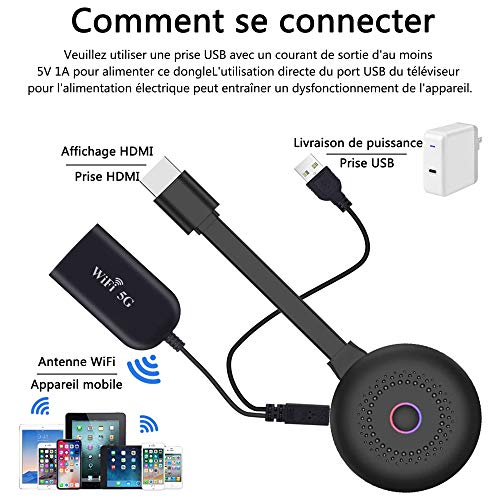 Dongle HDMI inalámbrico 4K HD Dongle TV de proyector multimedia en continuo WiFi, compatible con Miracast/DLNA/Airpla, compatible con iOS/Android/Mac/Windows