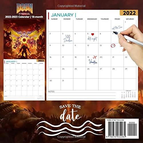 DOỌM Eternal: Video Game Calendar 2022 - Games calendar 2022-2023 18 months- Planner Gifts boys girls kids and all Fans BIG SIZE 17''x11''(Kalendar Calendario Calendrier).