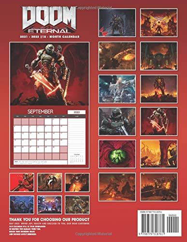 DOỌM Eternal: Video Game Calendar 2022 - Games calendar 2022-2023 18 months- Planner Gifts boys girls kids and all Fans (Kalendar Calendario Calendrier).