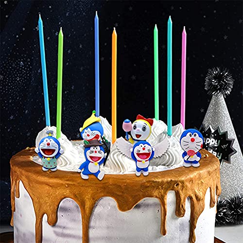 Doraemon Adornos para Tartas,Mini Doraemon Caricatura Cake Topper, Fiesta de Cumpleaños DIY Decoración Suministros,Baby Baptism Birthday Party Cake Decoraciones,6 Piezas
