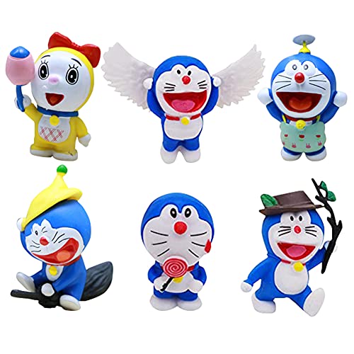 Doraemon Adornos para Tartas,Mini Doraemon Caricatura Cake Topper, Fiesta de Cumpleaños DIY Decoración Suministros,Baby Baptism Birthday Party Cake Decoraciones,6 Piezas