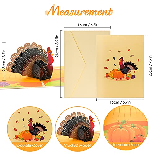DORART 1PCS Tarjeta Felicitacion 3D Pop-up, Tarjeta de Felicitación con Tema de Calabaza Pavo Ideal para Día de Acción de Gracias, Tarjeta Cumpleaños, Tarjetas de Navidad(Sobre Incluido)