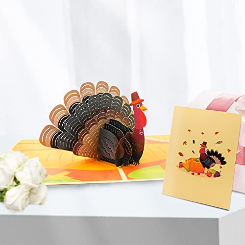 DORART 1PCS Tarjeta Felicitacion 3D Pop-up, Tarjeta de Felicitación con Tema de Calabaza Pavo Ideal para Día de Acción de Gracias, Tarjeta Cumpleaños, Tarjetas de Navidad(Sobre Incluido)