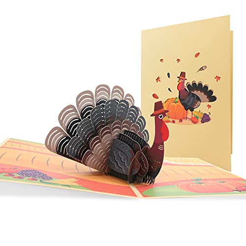 DORART 1PCS Tarjeta Felicitacion 3D Pop-up, Tarjeta de Felicitación con Tema de Calabaza Pavo Ideal para Día de Acción de Gracias, Tarjeta Cumpleaños, Tarjetas de Navidad(Sobre Incluido)
