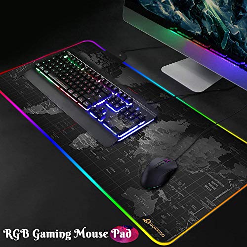 DORRISO Alfombrilla de Ratón Gaming RGB Extra Grande XXL 900x400 mm Juego Alfombrilla Raton Suave Impermeable con Base de Goma Antideslizante para Gamers Ordenador PC Laptop Mapa del Mundo