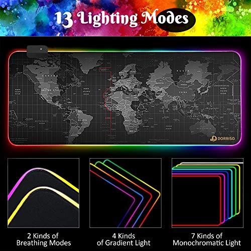DORRISO Alfombrilla de Ratón Gaming RGB Extra Grande XXL 900x400 mm Juego Alfombrilla Raton Suave Impermeable con Base de Goma Antideslizante para Gamers Ordenador PC Laptop Mapa del Mundo