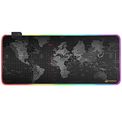 DORRISO Alfombrilla de Ratón Gaming RGB Extra Grande XXL 900x400 mm Juego Alfombrilla Raton Suave Impermeable con Base de Goma Antideslizante para Gamers Ordenador PC Laptop Mapa del Mundo