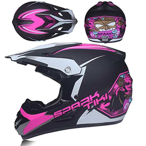 D.O.T - Juego de casco de motocross (5 unidades) con guantes, máscara, casco de moto, casco de cross, casco estándar para niños, quad, bicicleta, ATV, Go Kart, protección de seguridad (D,L)