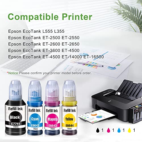 DOUBLE D 774 664 - Botella de tinta compatible con Epson 774 664 T7741 T6642 T6643 T6644 Ecotank para Epson EcoTank L355 L555 ET-2500 ET-2550 ET-2600 ET-360 0 ET-4 500, ET-4550, ET-14000, ET-16500.