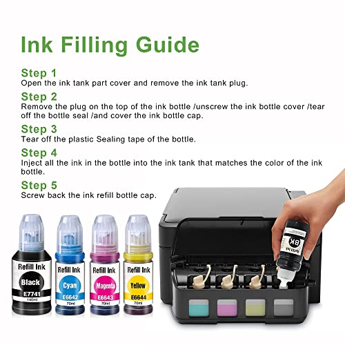 DOUBLE D 774 664 - Botella de tinta compatible con Epson 774 664 T7741 T6642 T6643 T6644 Ecotank para Epson EcoTank L355 L555 ET-2500 ET-2550 ET-2600 ET-360 0 ET-4 500, ET-4550, ET-14000, ET-16500.