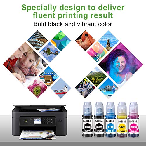 DOUBLE D T664 - Tinta compatible con Epson 664 T6641 T6642 T6643 T6644 para Epson EcoTank L355 L555 ET-2500 ET-2550 ET-2600 ET-2650 ET-3600 T-4500 ET-450 ET-450 550 EC. T-14000 ET-16500 (5 botellas).